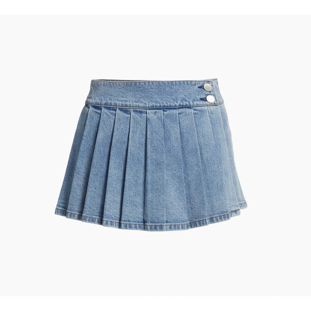 Alice + Olivia Noah Denim Pleated Miniskirt US 28 - Picture 1 of 11